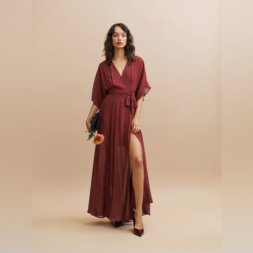 Reformation Winslow Burgundy Maxi Wrap Dress